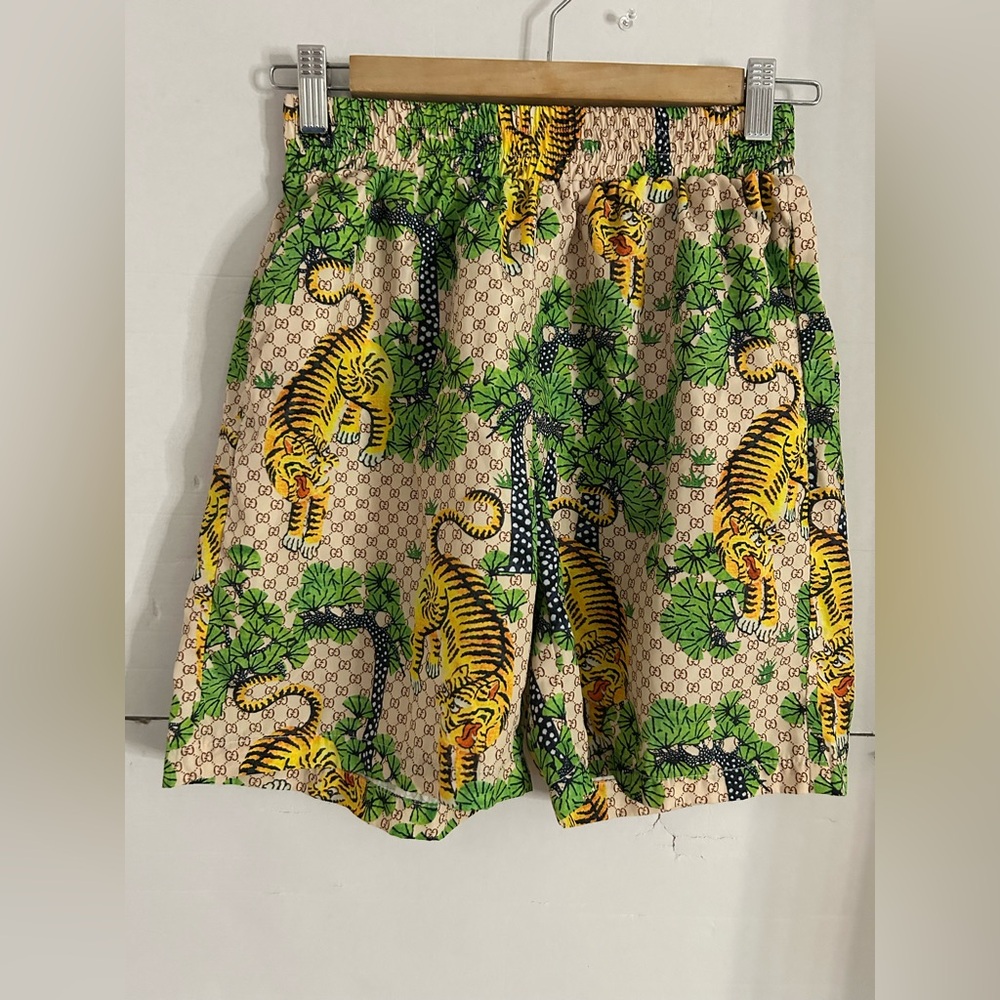 Gucci Beige Tiger Print Athletic Shorts